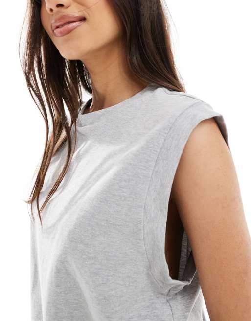 Camiseta gris hielo jaspeado sin mangas con sisas caídas de ASOS DESIGN, 4 de 4