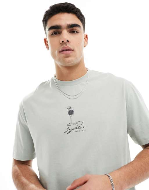 Camiseta gris holgada con estampado de forma abstracta en el pecho de ASOS DESIGN