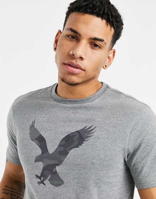 Camiseta gris jaspeada con logo frontal de águila de American Eagle | ASOS