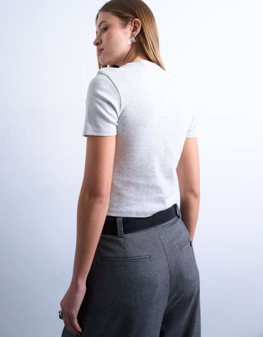 Camiseta gris jaspeado básica con diseño encogido de Topshop , 3 de 4