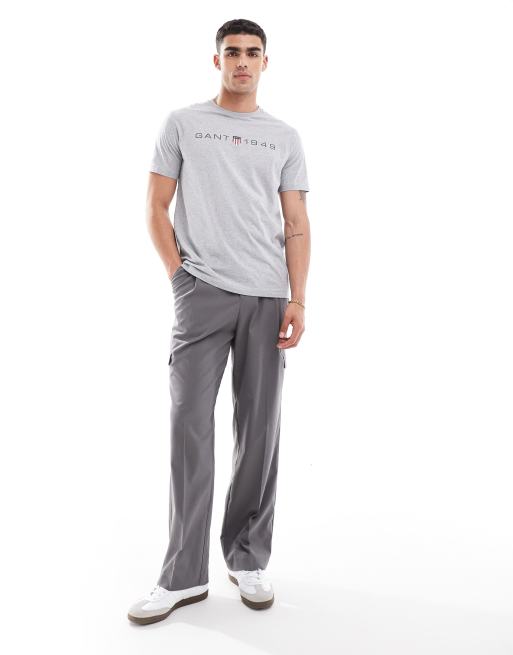 Camiseta gris jaspeado con estampado delantero de escudo y logo de GANT, 2 de 4