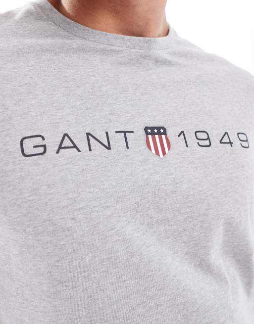 Camiseta gris jaspeado con estampado delantero de escudo y logo de GANT, 4 de 4