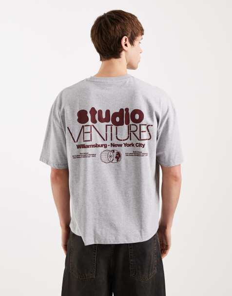 Camiseta gris jaspeado de corte cuadrado extragrande con estampado gráfico de texto de ASOS DESIGN - view 1