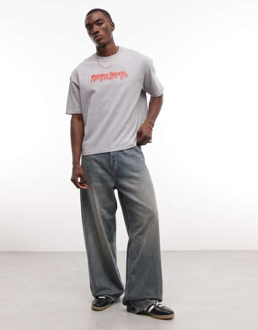 Camiseta gris jaspeado de corte cuadrado extragrande con estampado gráfico de texto de ASOS DESIGN, 2 de 5