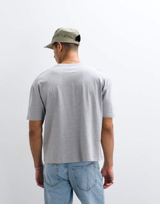 Camiseta gris jaspeado de corte cuadrado extragrande con estampado gráfico de texto de ASOS DESIGN, 4 de 5