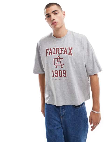 Camiseta gris jaspeado de corte cuadrado extragrande con estampado universitario delantero de ASOS DESIGN - view 1