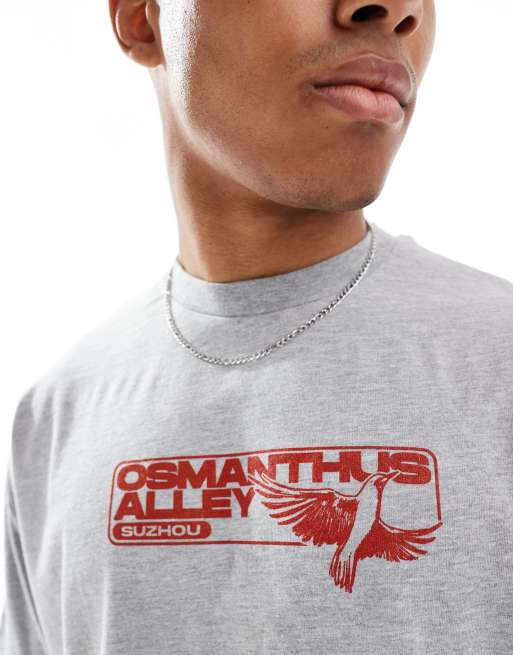 Camiseta gris jaspeado de corte cuadrado extragrande con gráfico de bonsái de ASOS DESIGN, 3 de 4