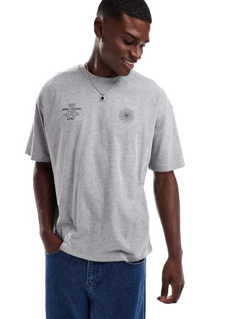 ASOS DESIGN oversized t-shirt with celestial graphic in gray heather