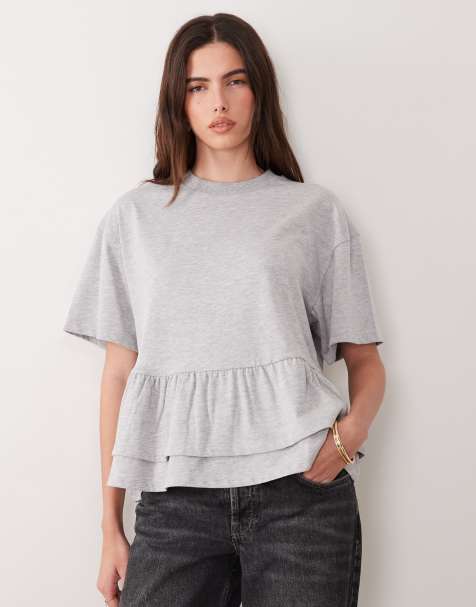 Camiseta gris jaspeado extragrande con sobrefalda doble en el bajo de ASOS DESIGN - view 1