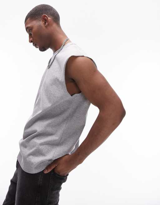 Camiseta gris jaspeado extragrande sin mangas de Topman