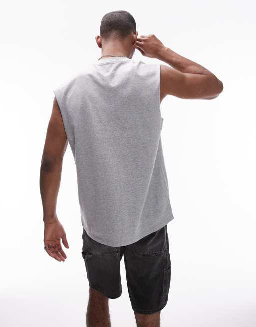 Camiseta gris jaspeado holgada sin mangas de Topman, 4 de 4