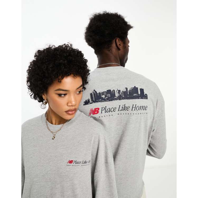 Camiseta gris jaspeado y azul marino extragrande unisex de manga