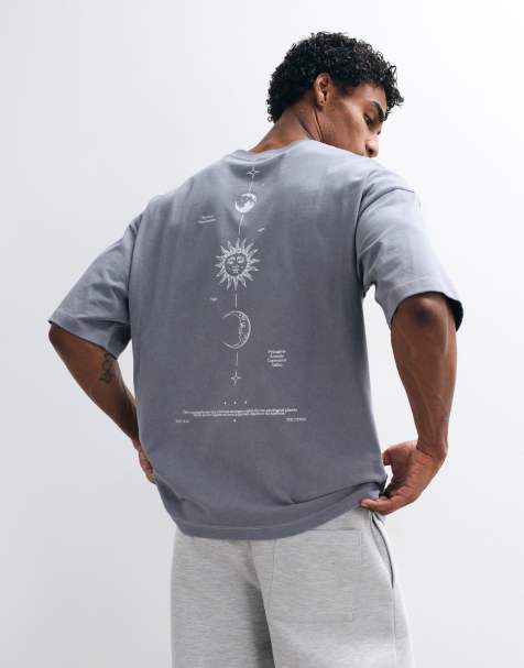 Camiseta gris lavado extragrande con estampado celestial vertical en la espalda de tejido grueso de ASOS DESIGN - view 1