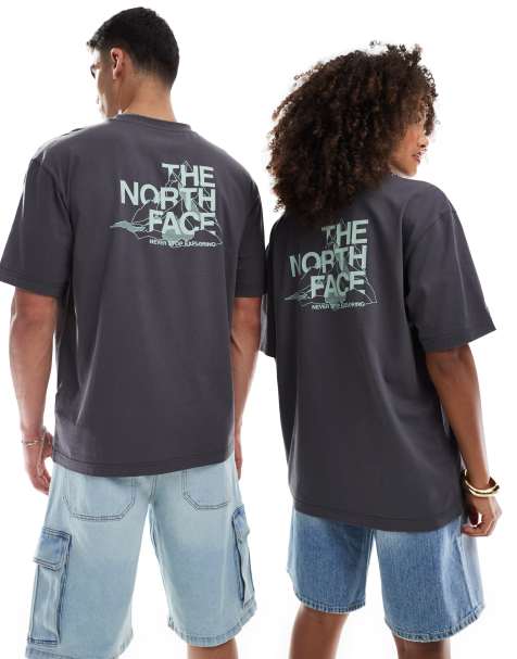 Camiseta gris lavado extragrande con estampado de montaña delineada en la espalda Mountain Sketch de The North Face - view 1