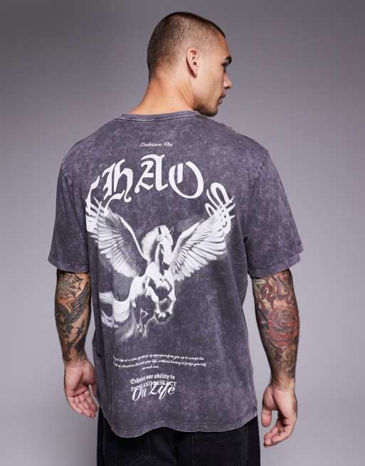 Camiseta gris lavado extragrande con estampado en la espalda de ADPT, 3 de 5