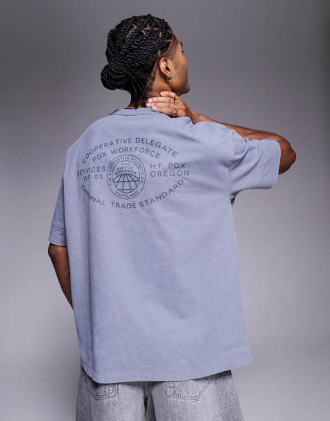 Camiseta gris lavado extragrande con estampado gráfico de texto y detalle de costura de tejido grueso de 240 g/m² de ASOS DESIGN - view 1