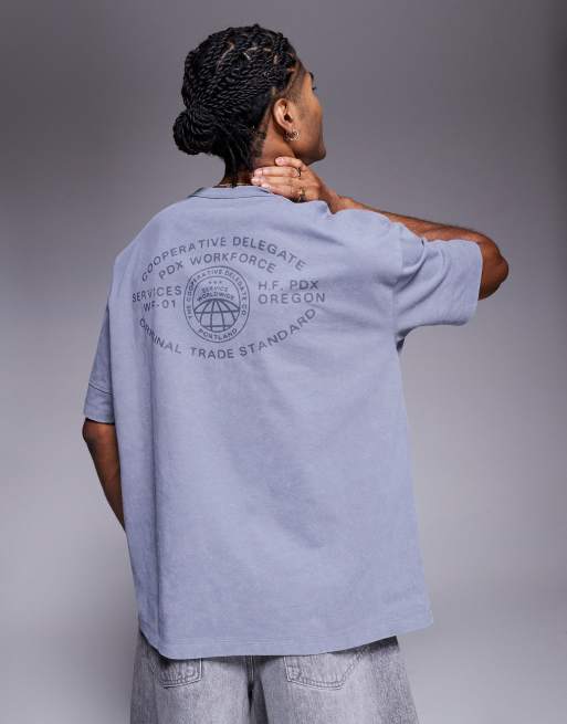 Camiseta gris lavado extragrande con estampado gráfico de texto y detalle de costura de tejido grueso de 240 g/m² de ASOS DESIGN