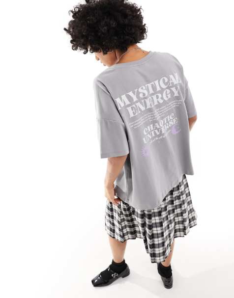 Camiseta gris lavado extragrande con estampado "Mystery" en la espalda de Noisy May - view 1