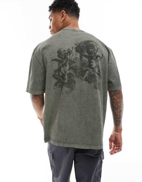 Camiseta gris lavado extragrande con estampado renacentista en la espalda de ASOS DESIGN - view 1