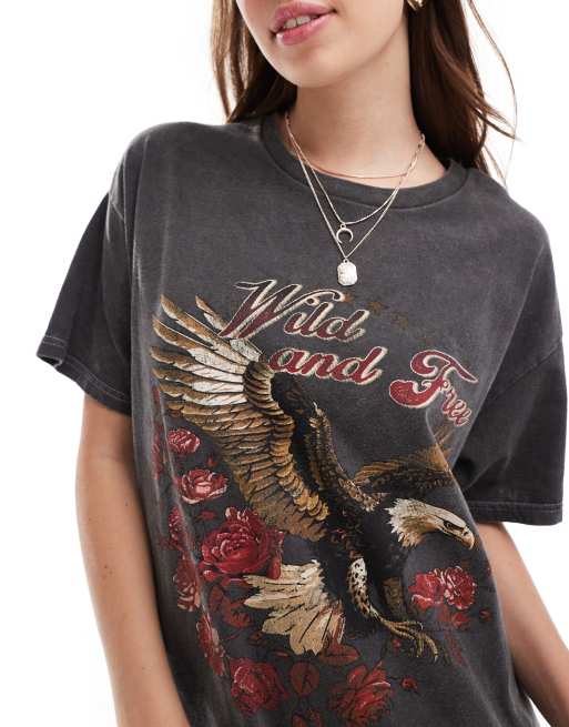 Camiseta gris lavado extragrande con estampado "Wild and Free" de Miss Selfridge, 3 de 4