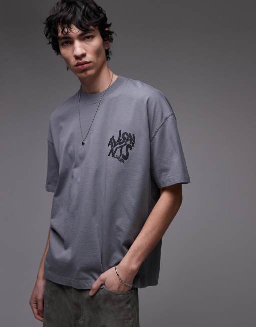 Camiseta gris metalizado con estampado trasero Orlando de AllSaints, 2 de 4