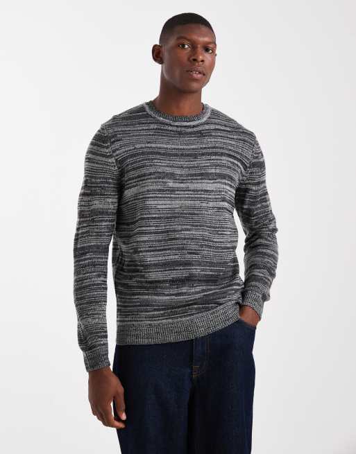 Camiseta gris oscuro jaspeado de manga larga con cuello redondo de ONLY & SONS