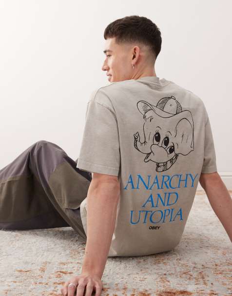 Camiseta gris plateado pigmentado con estampado gráfico en la espalda y logo Anarchy & Utopia de Obey - view 1