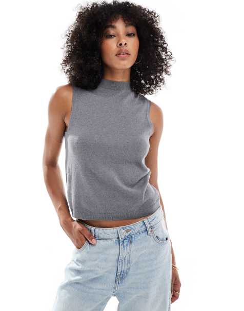 Camiseta gris sin mangas de punto fino de ASOS DESIGN - view 1