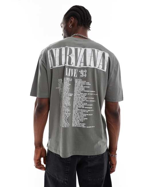 Camiseta gris unisex extragrande con estampado gráfico con licencia de gira de Nirvana de ASOS DESIGN, 2 de 4
