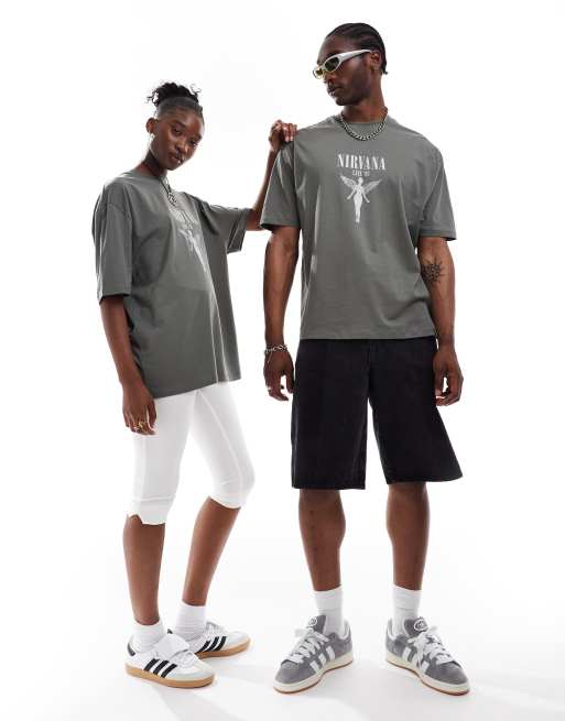 Camiseta gris unisex extragrande con estampado gráfico con licencia de gira de Nirvana de ASOS DESIGN, 3 de 4