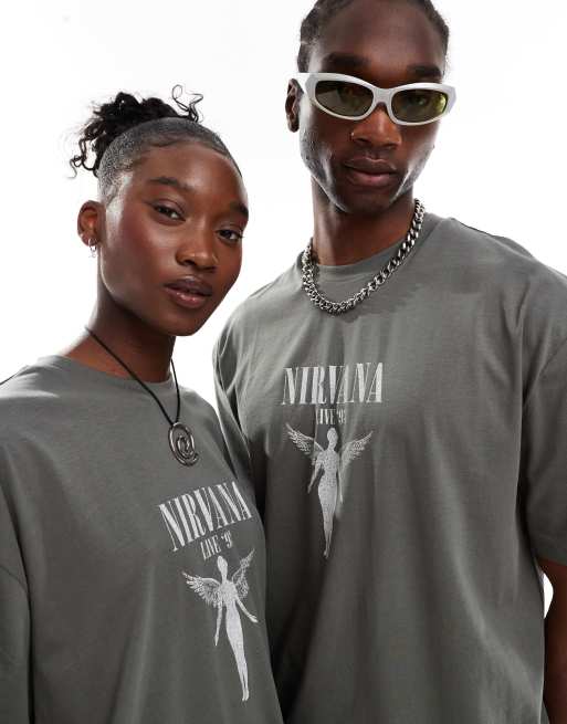 Camiseta gris unisex extragrande con estampado gráfico con licencia de gira de Nirvana de ASOS DESIGN, 4 de 4