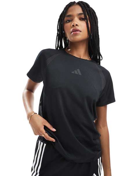 Camiseta gris y negra sin costuras de adidas Training - view 1