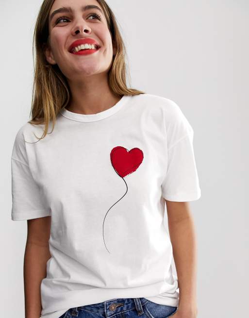 Camiseta holgada con estampado de globo en forma de corazón de Wednesday's Girl