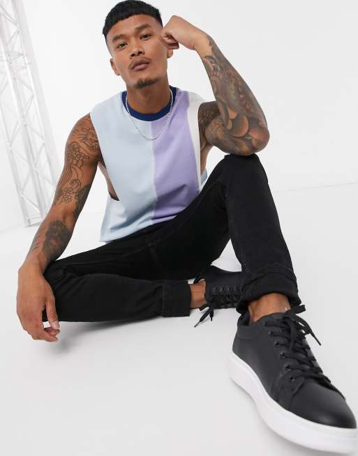 Camiseta holgada sin mangas con paneles verticales de piqué brillante de ASOS DESIGN
