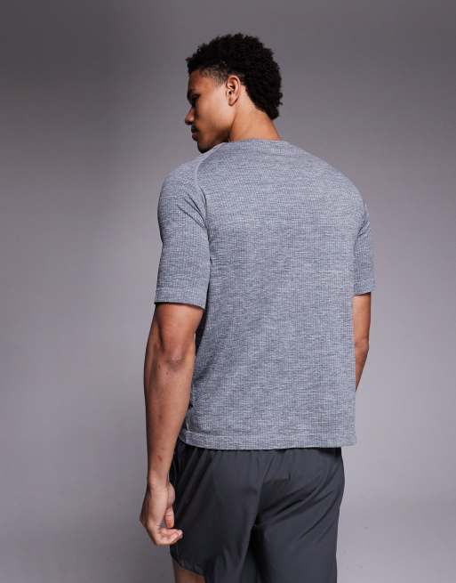 Camiseta interior gris cielo jaspeado ligera de corte slim sin costuras de malla de 4505, 3 de 5