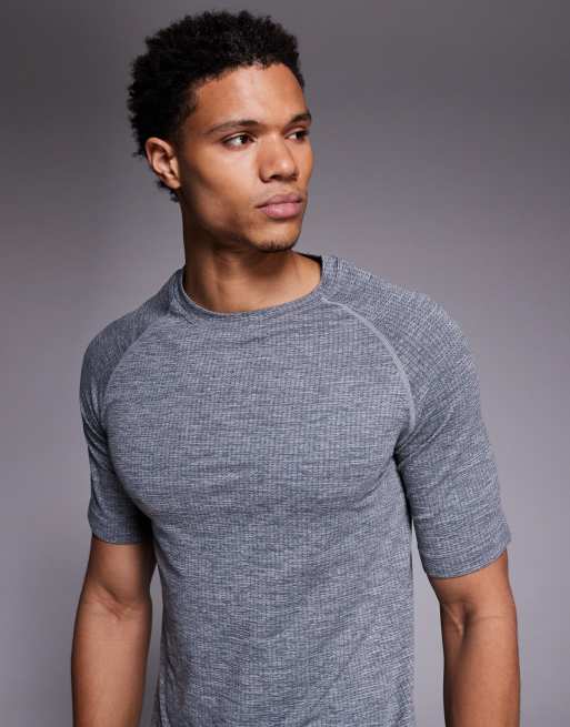 Camiseta interior gris cielo jaspeado ligera de corte slim sin costuras de malla de 4505, 5 de 5