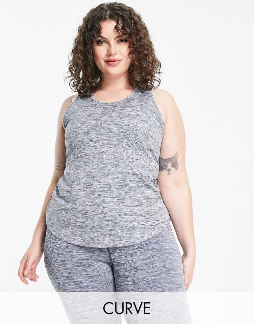 Camiseta jaspeada sin mangas con detalle de aberturas en la espalda de ASOS 4505 Curve