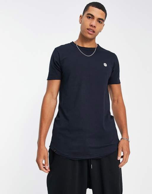 Camiseta larga azul marino con bajo redondeado de Le Breve Tall, 4 de 4