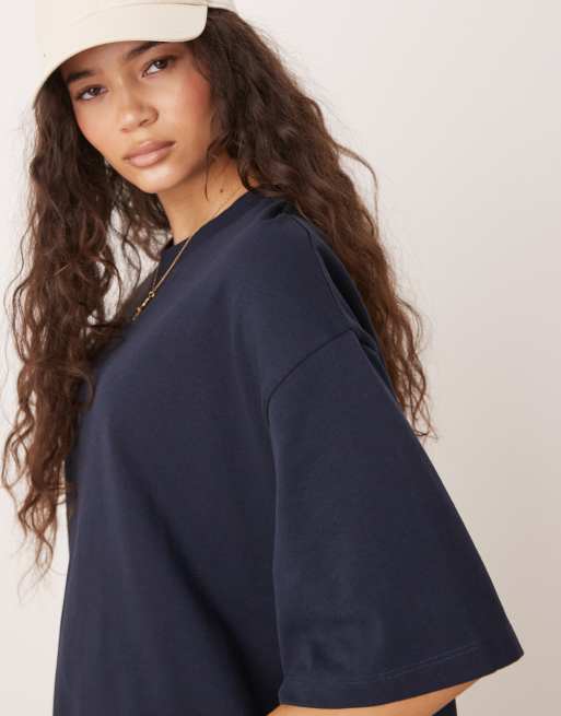 Camiseta larga azul marino extragrande de tejido grueso de ASOS DESIGN, 4 de 4