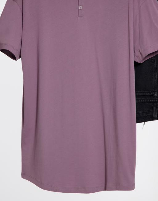 Camiseta larga holgada de color lila lavado con cuello mao de ASOS DESIGN, 2 de 4