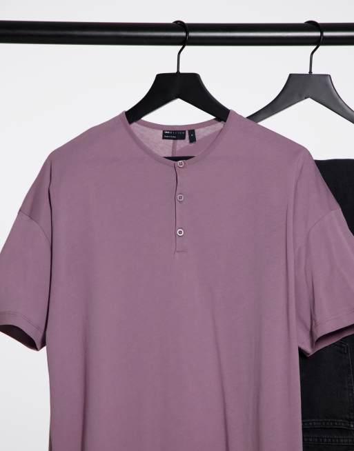 Camiseta larga holgada de color lila lavado con cuello mao de ASOS DESIGN, 3 de 4