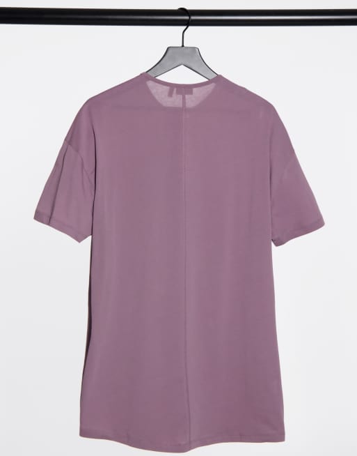 Camiseta larga holgada de color lila lavado con cuello mao de ASOS DESIGN, 4 de 4