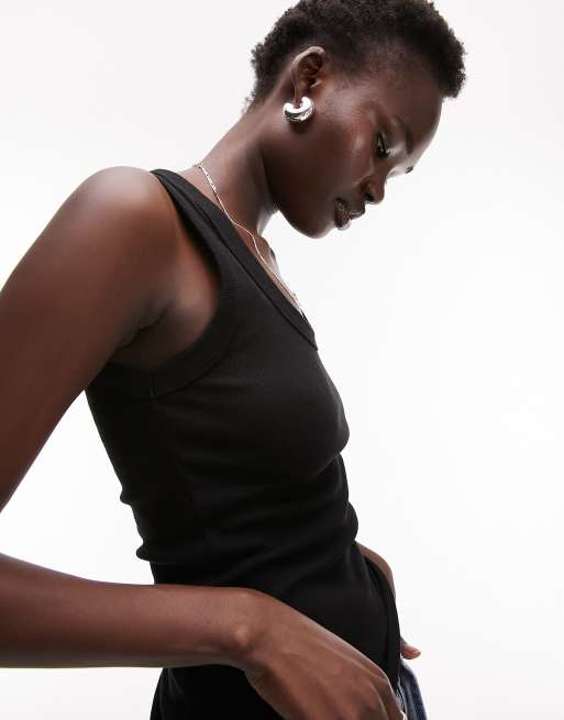 Camiseta larga negra acanalada sin mangas Ultimate de Topshop Tall