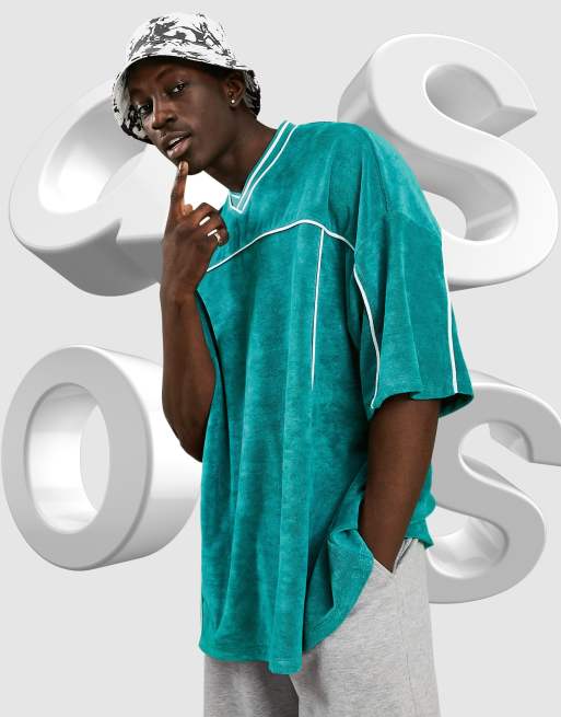 Camiseta larga verde con cuello de pico de rizo tipo toalla de ASOS DESIGN