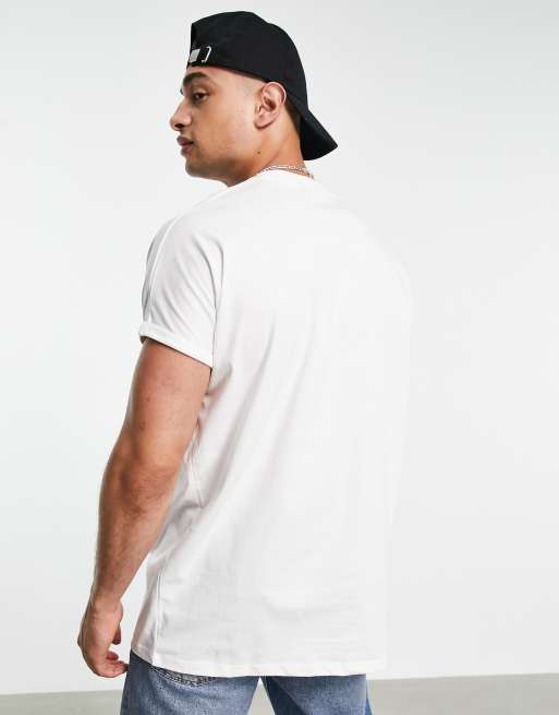 Camiseta larga y extragrande con cuello redondo y manga remangada en blanco de ASOS DESIGN, 2 de 4