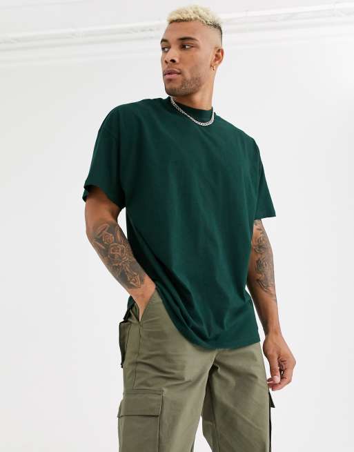 Camiseta larga y extragrande verde con cuello redondo de ASOS DESIGN