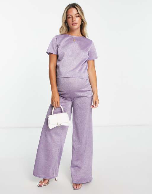 Camiseta lila brillante efecto purpurina de Jaded Rose Maternity (parte de un conjunto), 3 de 4