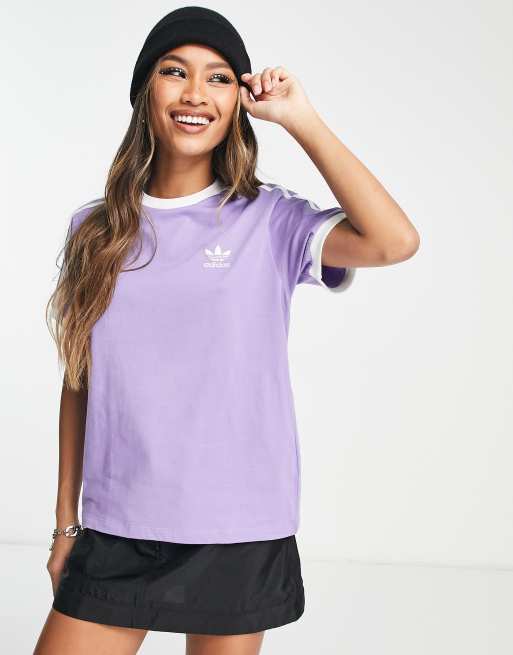 Camiseta lila con 3 rayas adicolor de adidas Originals