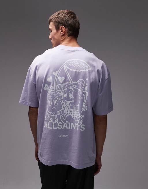 Camiseta lila con gráfico en la espalda Breakup de AllSaints 