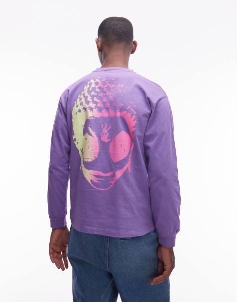 Camiseta lila de manga larga con estampado trasero y logo pequeño de algodón de No Problemo - view 1